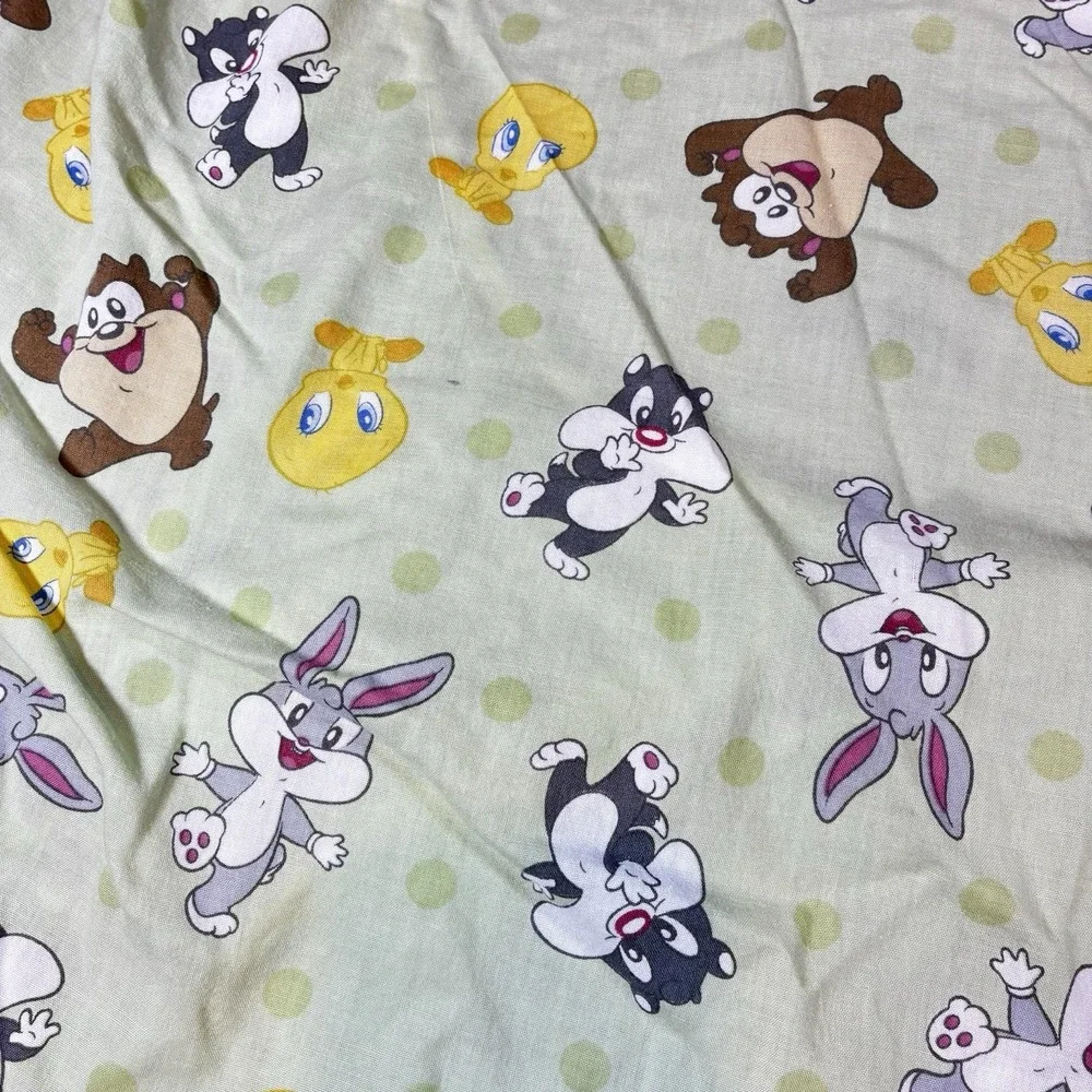 Vintage Baby Looney Tunes Green Fitted Crib Sheet Bugs, Tweety, Sylvester, Taz